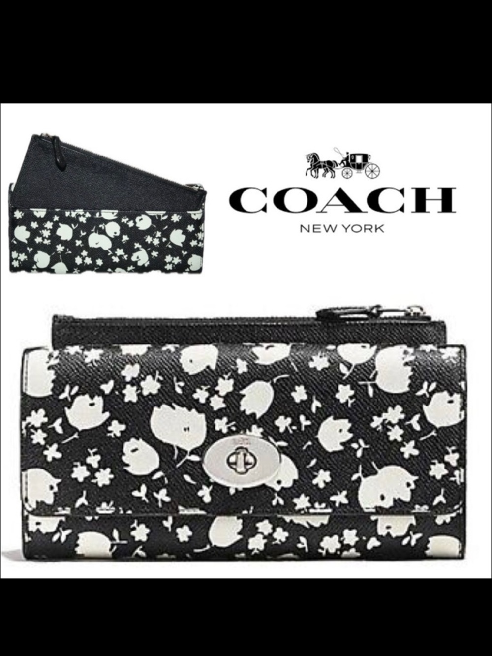 Coach Black and White Floral Key Holder